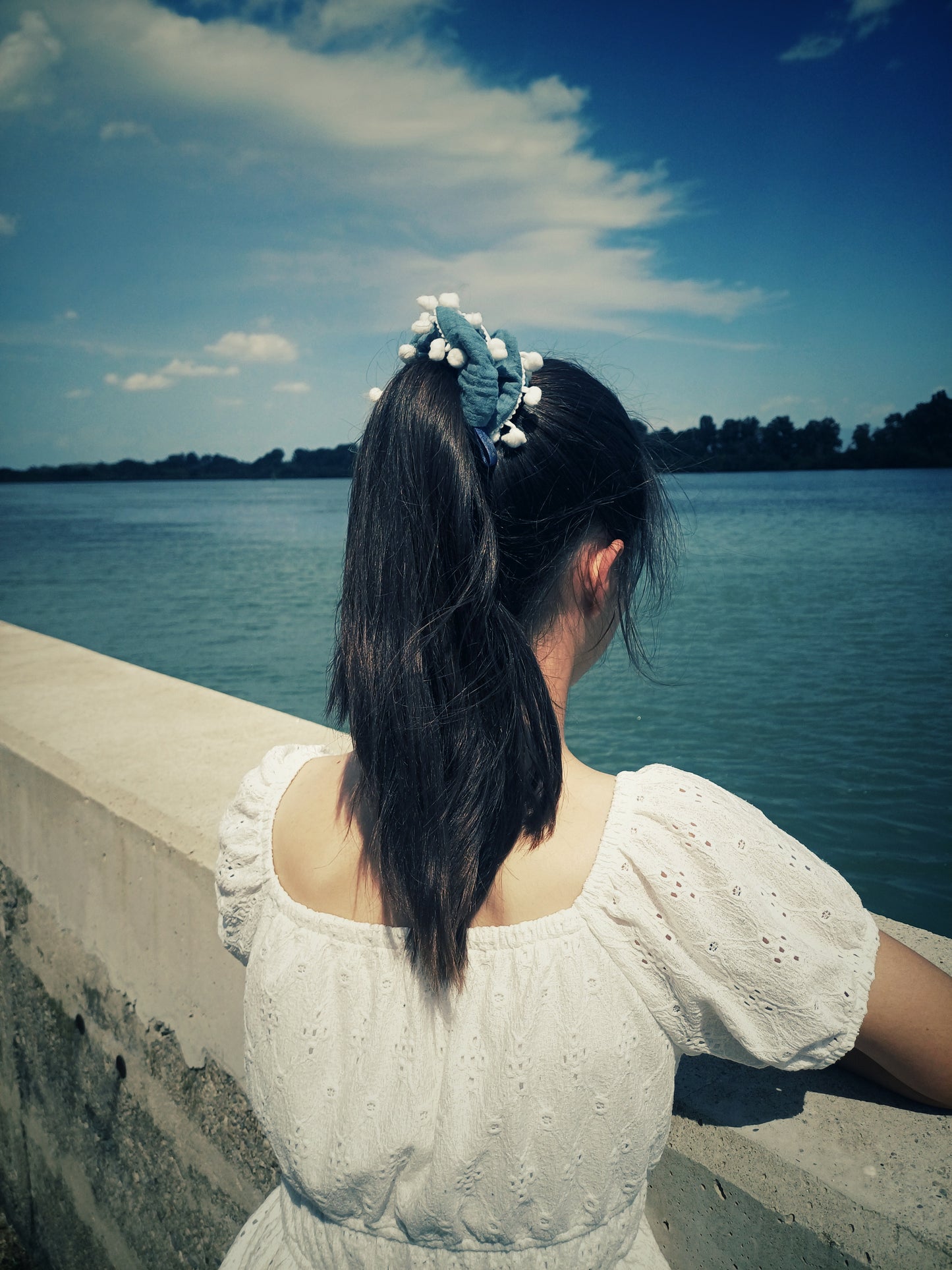 Candice, the pompom scrunchie