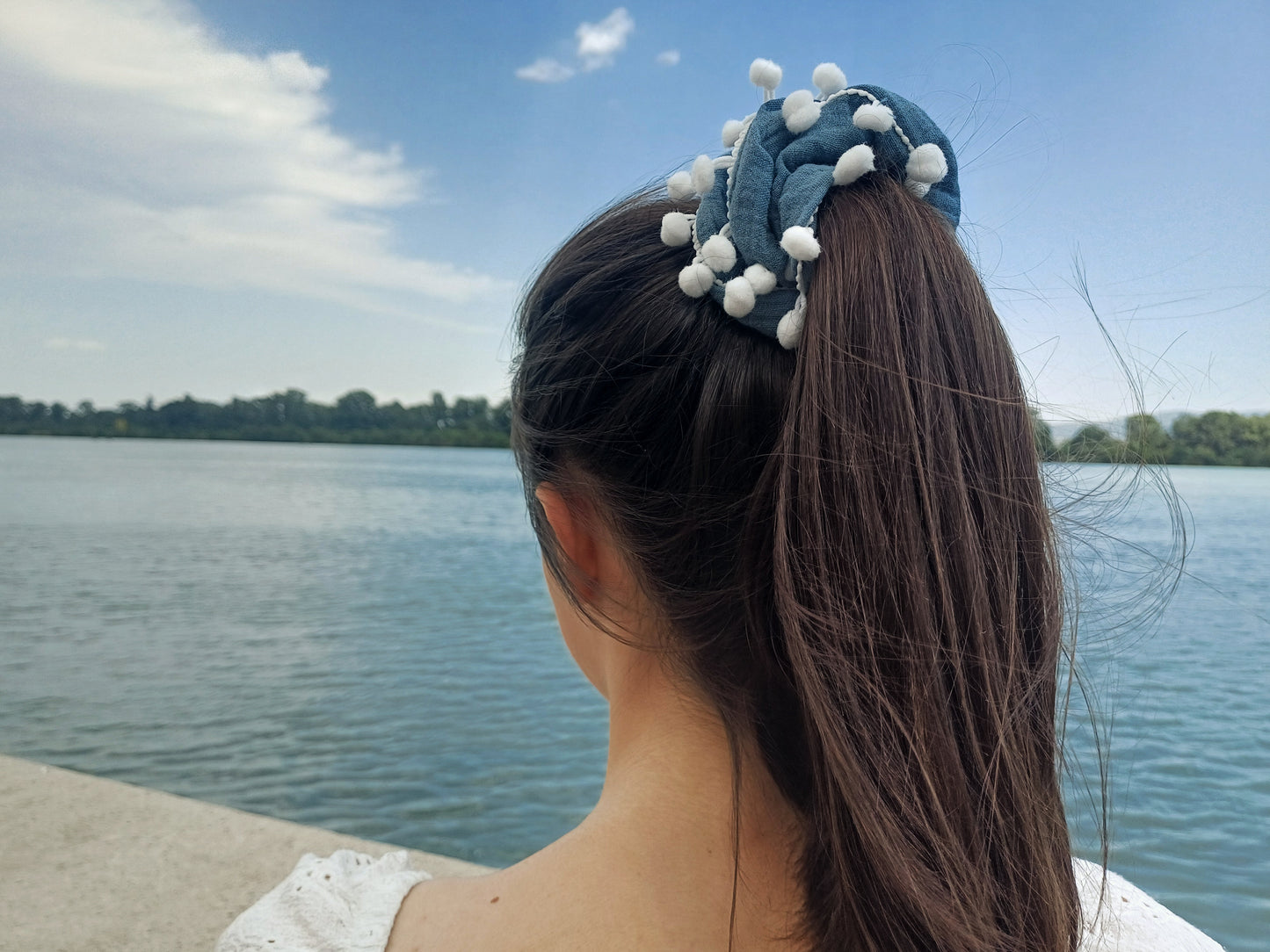 Candice, the pompom scrunchie